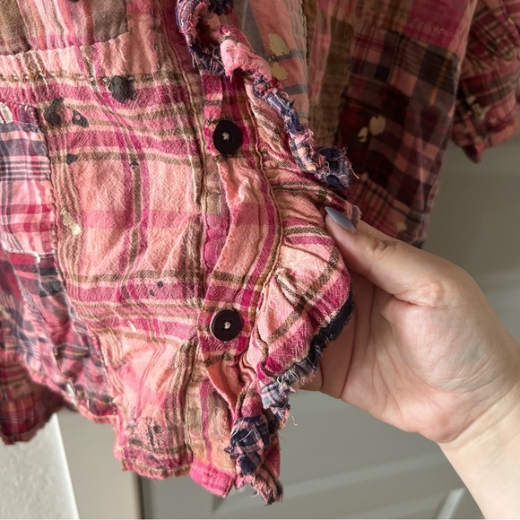 NWT Magnolia Pearl Mads Top Plaid Bleach Patchwork Free People - Picture 12 of 14